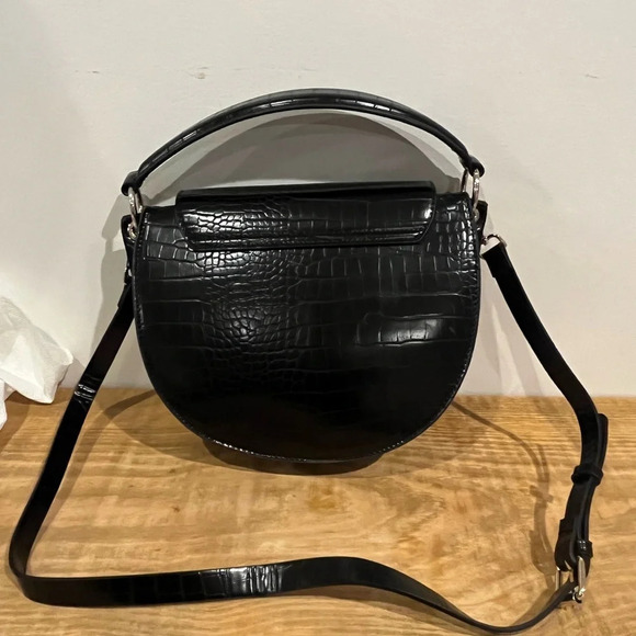 ZARA Womens black leather handbag or crossbody croco embossed NWOT - Picture 3 of 5